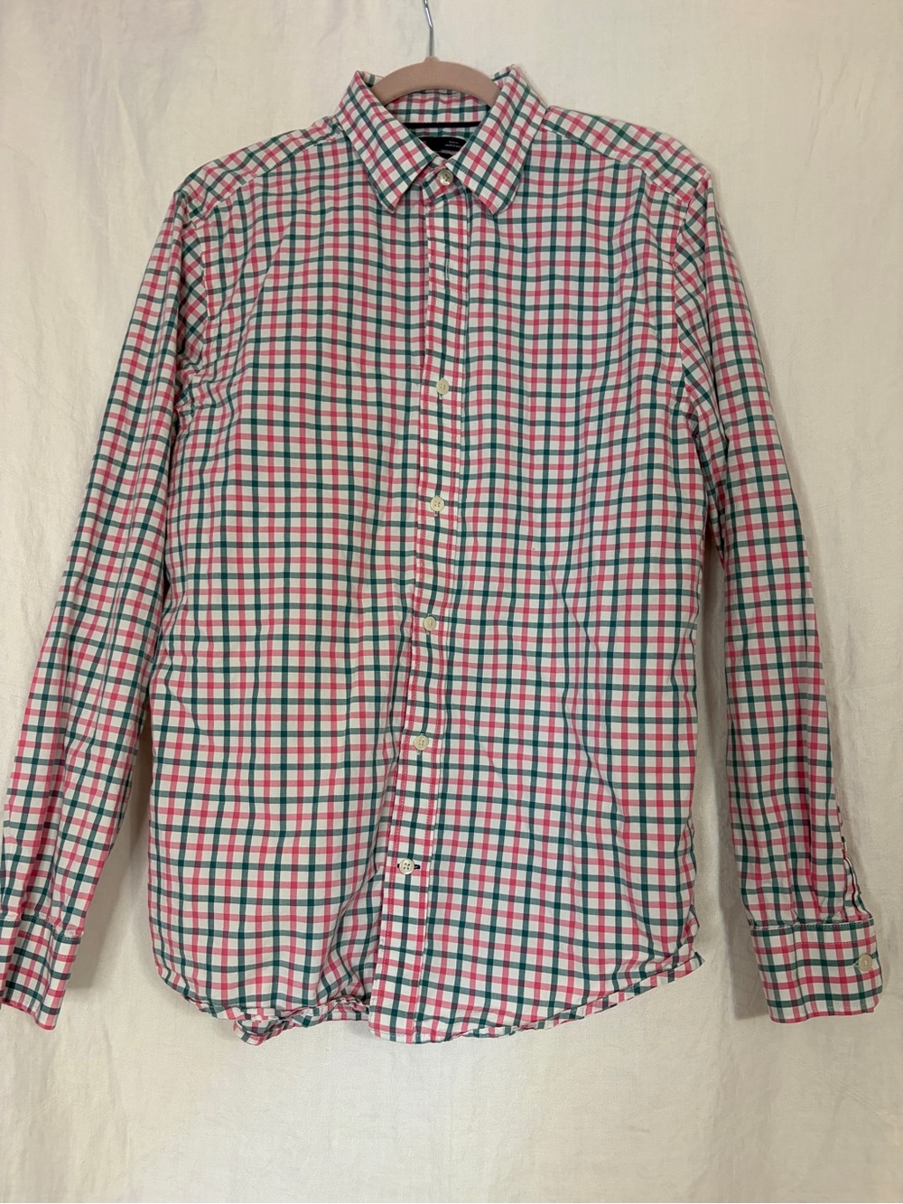 GAP Pink and Green Plaid Long-Sleeve Button-Down Shirt size L